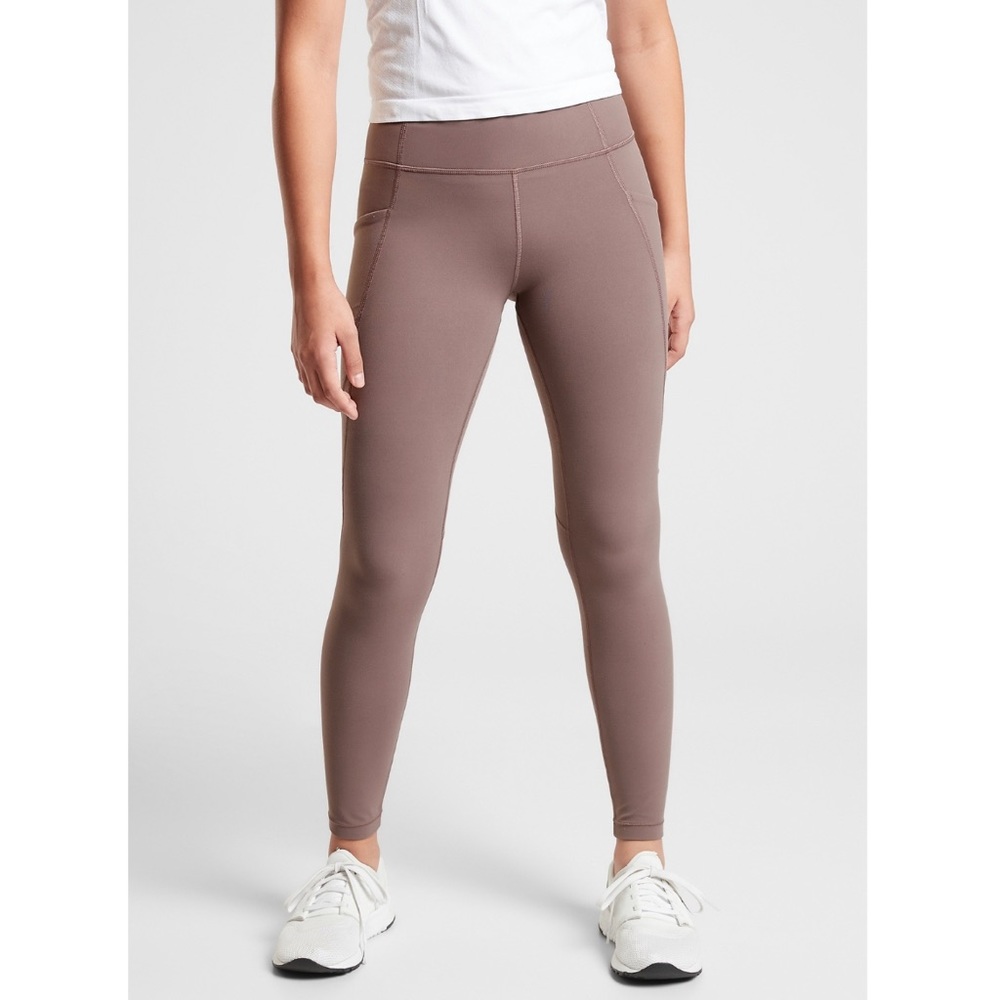 Athleta Girl Stash Your Treasures Tight, color Sparrow Taupe, girls size L/12